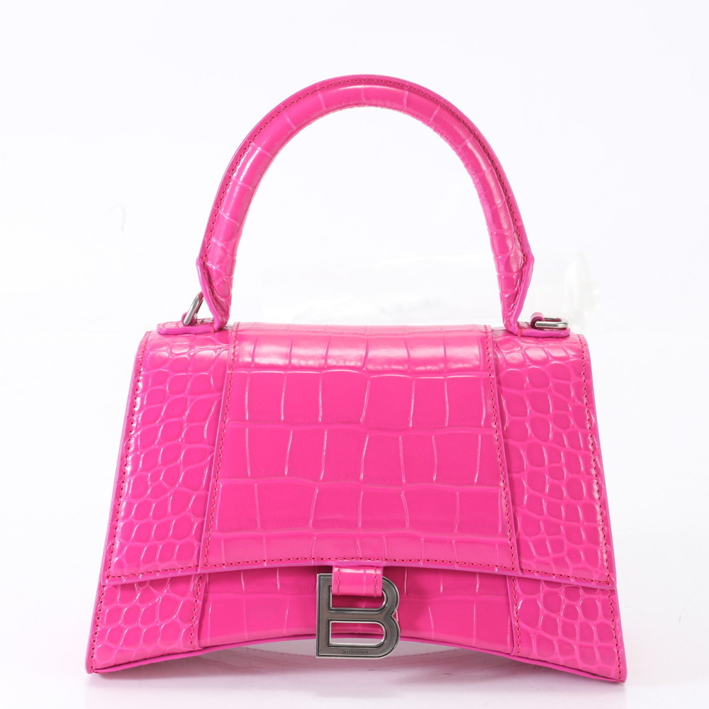 Balenciaga Tote Glass Crocodile Handbag Hour Leather Bag Embossed Pink View 2